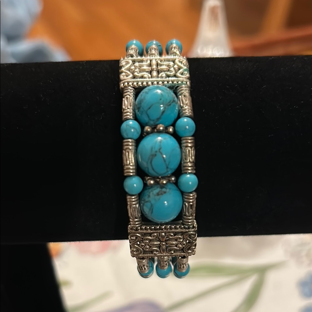 Blue and Silver Filigree Turquoise Bracelet